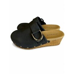 andiamo womens black cork wedge clog mule sandal buckle studded size 8.5W